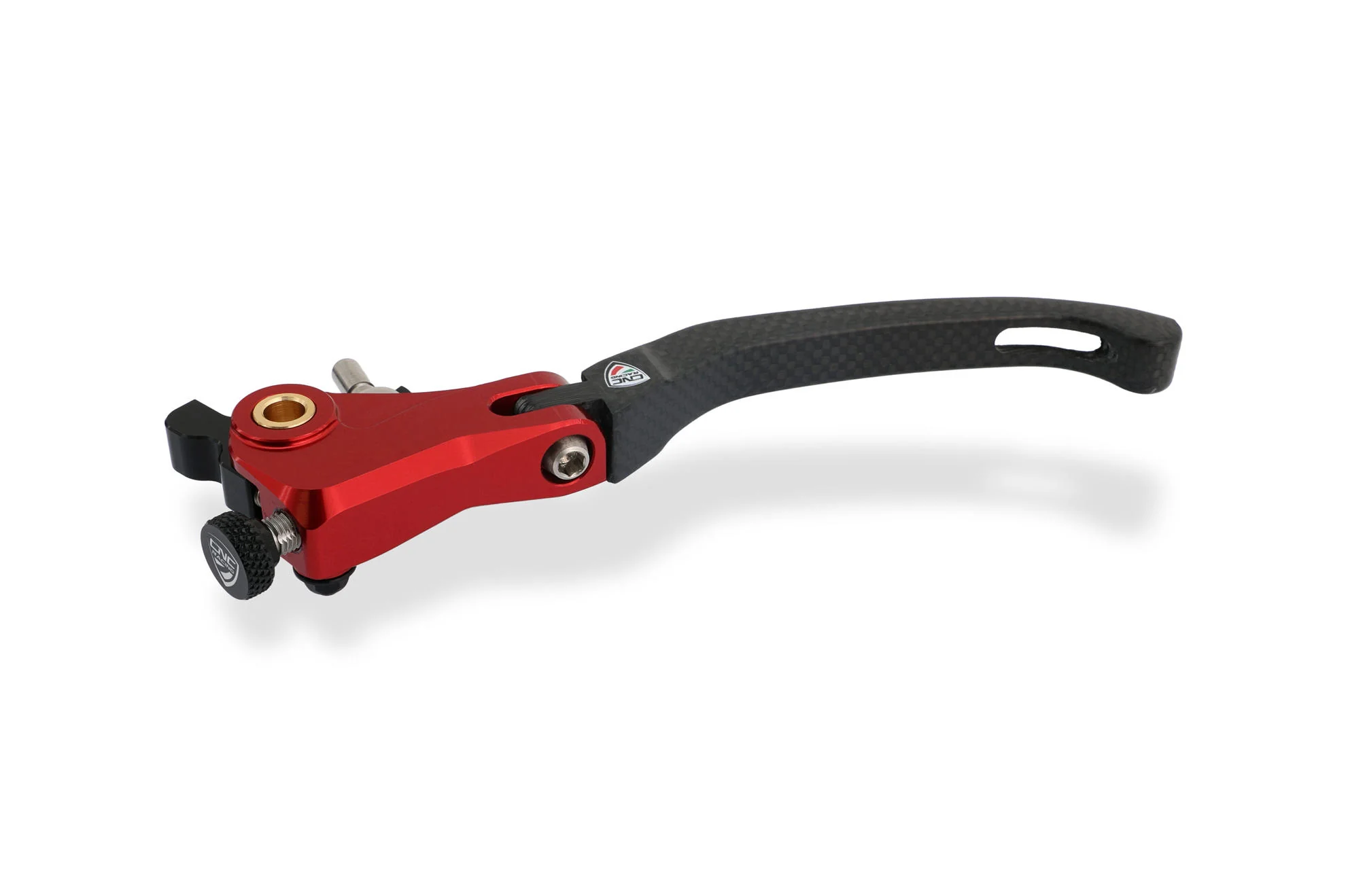 LCR12KR - CNC Racing Carbon Fiber / Billet RED RACE Folding Adjustable Clutch Lever for Aprilia, Ducati, and MV Agusta F4 RR/RC - 190mm