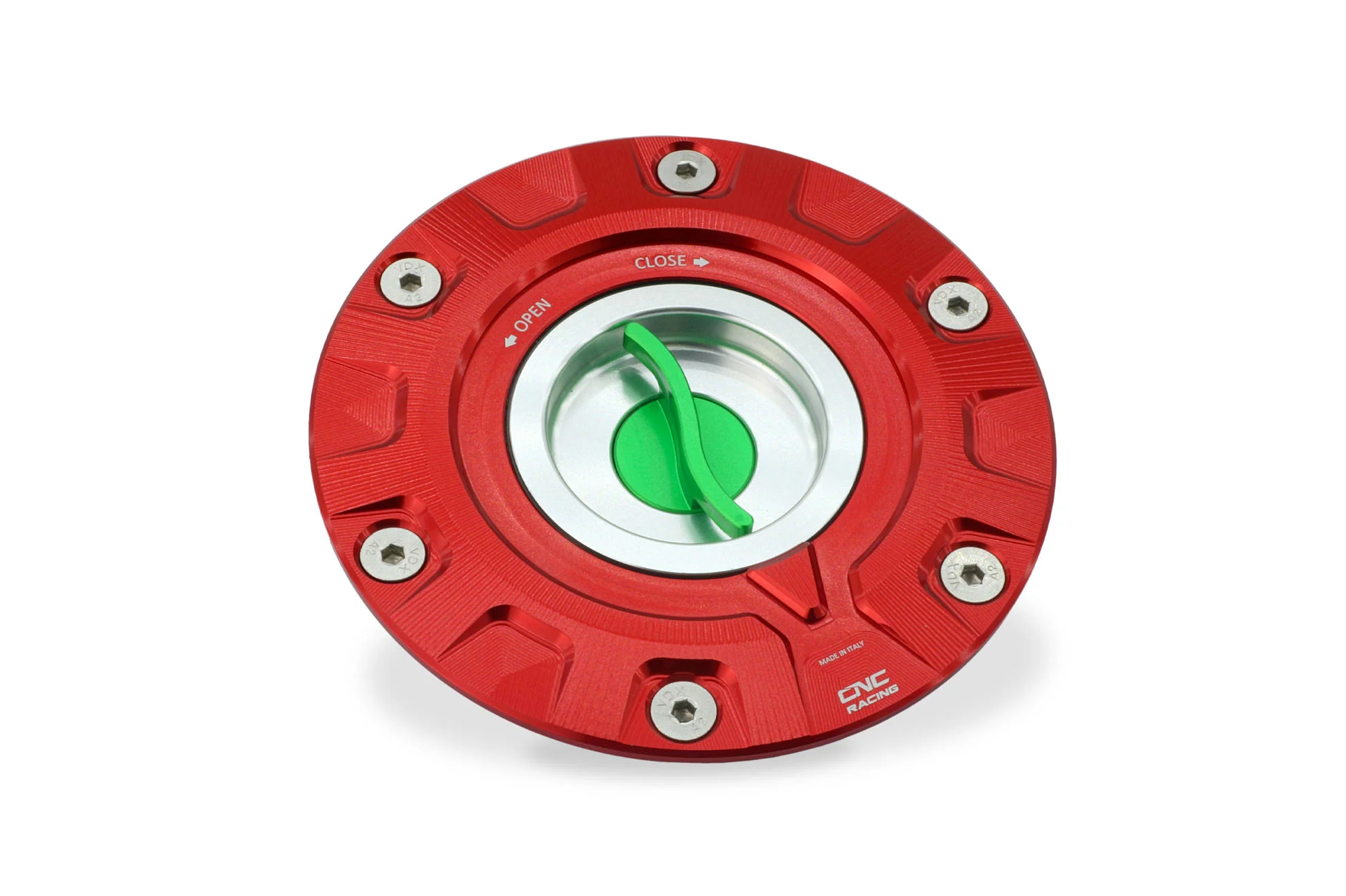 TS405R - CNC Racing TRICOLORE 'GEAR' Aluminum Gas Cap for Ducati Multistrada V4 / 1200 / 1260 / 950, Diavel 1260, and Hypermotard 950