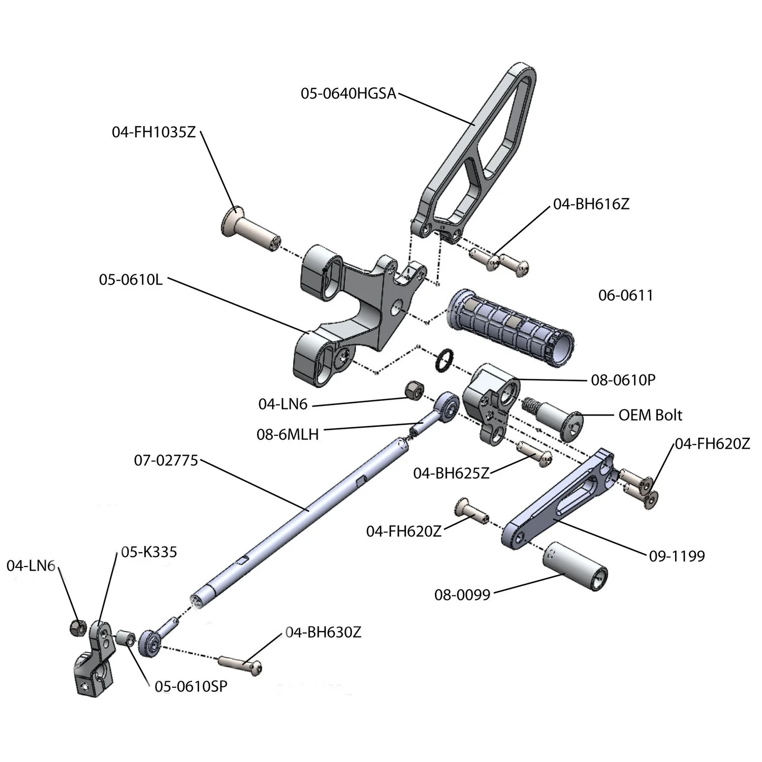 Woodcraft - 05-0610 Ducati  748 1994-02, 916 1993-99, 996 1999-01, 998 2002-03 Rearset w/Shift Pedal and Heel Guard - Image 3