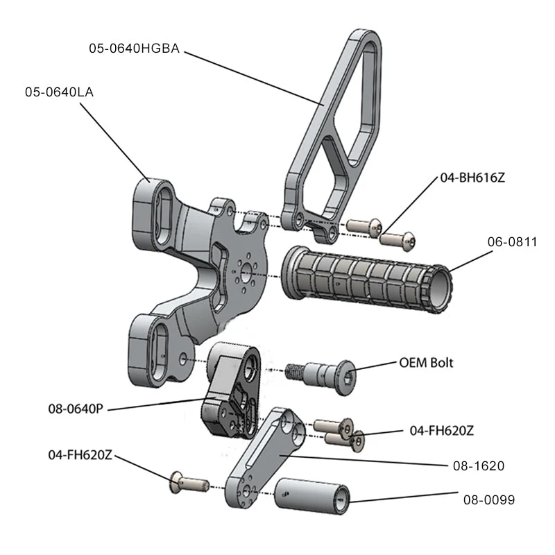 Woodcraft - 05-0640BA Ducati 848/1098/1198/848 EVO Complete Rearset Kit w/ Pedals - Silver - STD/GP Shift - Image 3