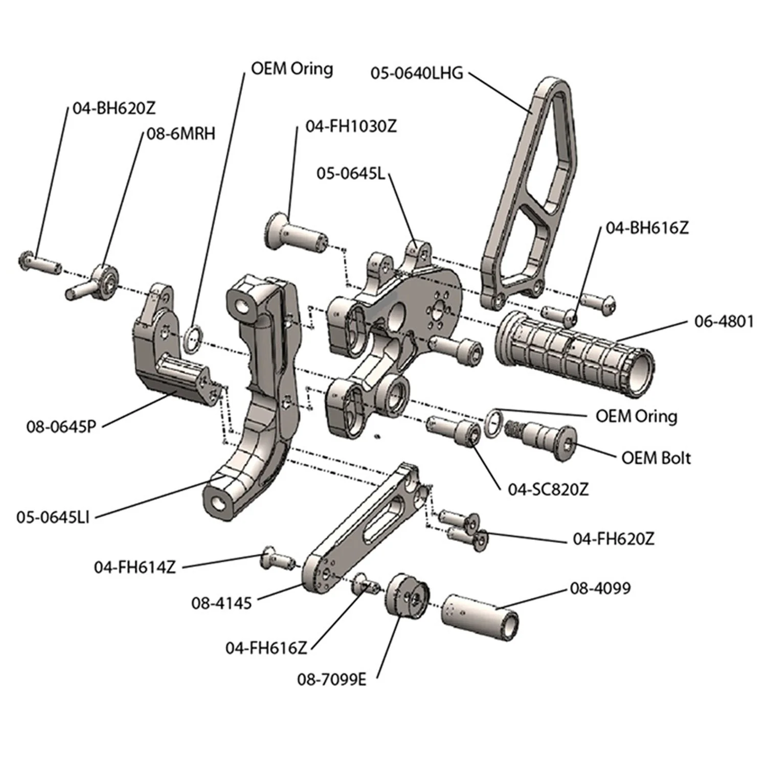 Woodcraft - 05-0647B Ducati Panigale 899, 959 Corse, 1199S, 1199R, 1299, V2 Complete Rearset Kit w/ Pedals - STD Shift - Image 3
