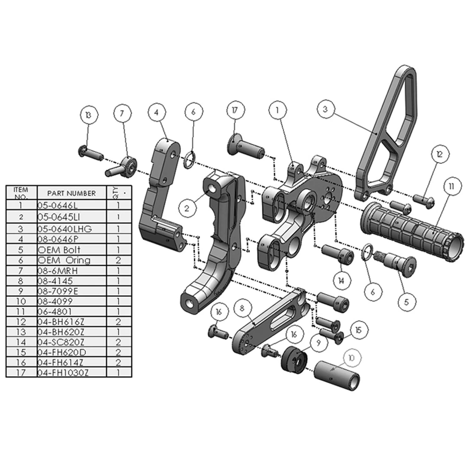 Woodcraft - 05-0648B Ducati Panigale 899, 959 Corse, 1199S, 1199R, 1299, V2 Complete Rearset Kit w/ Pedals - GP Shift - Image 4